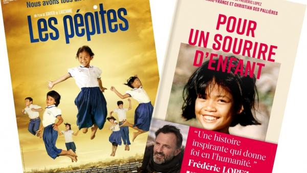 Image from the film "Les Pépites" and the cover of the book "Pour un Sourire d'Enfant